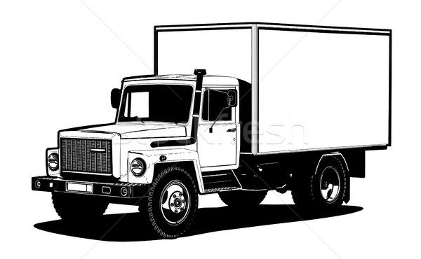 Vektor Lkw Gliederung Vorlage Isoliert Weiss Vektor