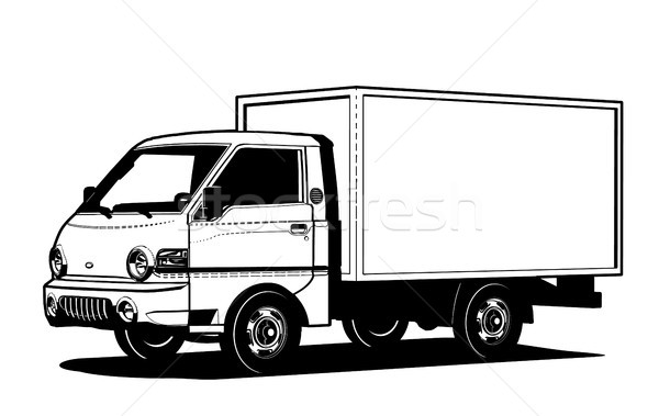 Vektor Lkw Gliederung Vorlage Isoliert Weiss Vektor