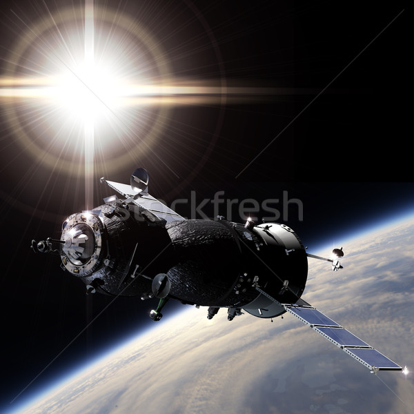 Raumschiff Orbit Erde Himmel Sonnenuntergang Hintergrund Stock foto © mechanik