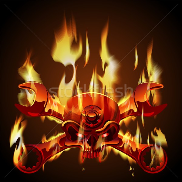 Metal Jolly Roger in flame Stock photo © mechanik