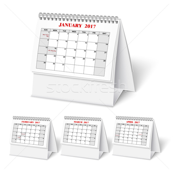 Foto stock: Realista · parede · calendário · primavera · área · de · trabalho · vetor