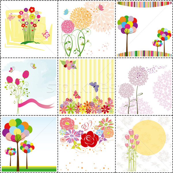 set of colorful flower greeting card Stock photo © meikis