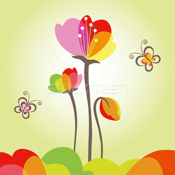 ストックフォト: 春 · カラフル · 花 · 蝶 · 抽象的な · 幸せ