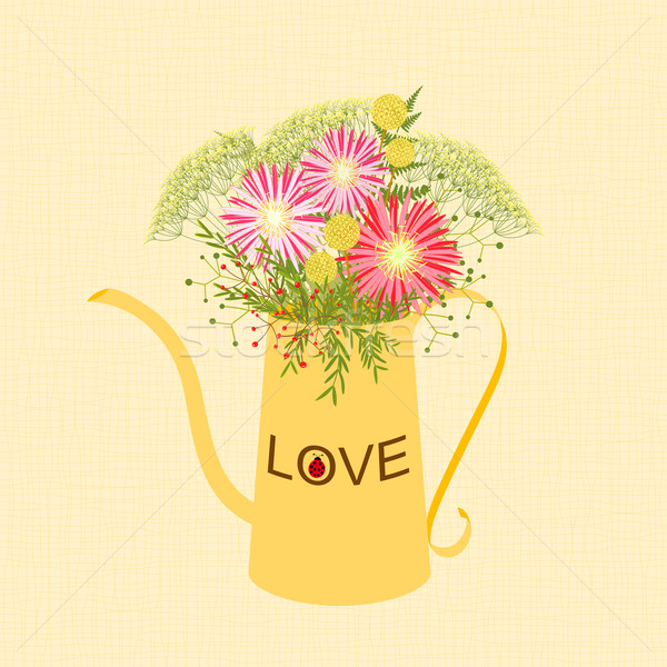 Springtime Colorful Flower in Watering Can Stock photo © meikis