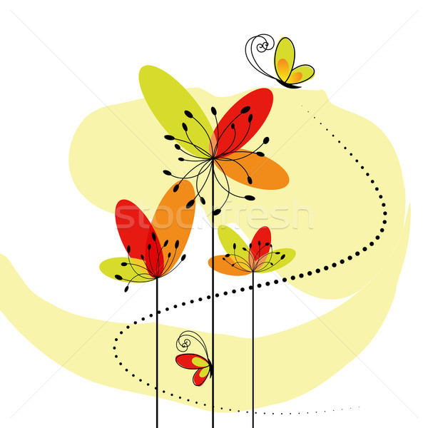 ストックフォト: 抽象的な · 春 · 花 · 蝶 · 春 · 幸せ