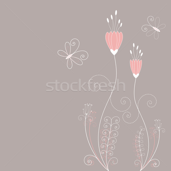 [[stock_photo]]: Résumé · rose · floral · papillon · carte · de · vœux · pourpre