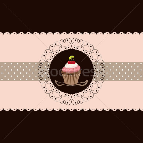 Kirsche Cupcake Einladungskarte rosa braun Essen Stock foto © meikis