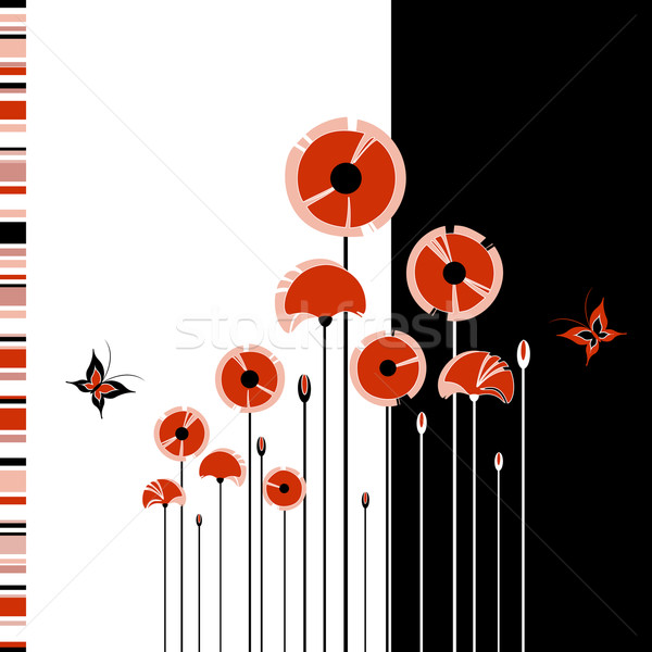 ストックフォト: 抽象的な · 赤 · ケシ · 黒白 · 春 · 蝶