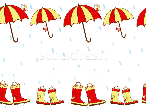 Ilustrare drăguţ ploaie ghete umbrelă cadru Imagine de stoc © meikis