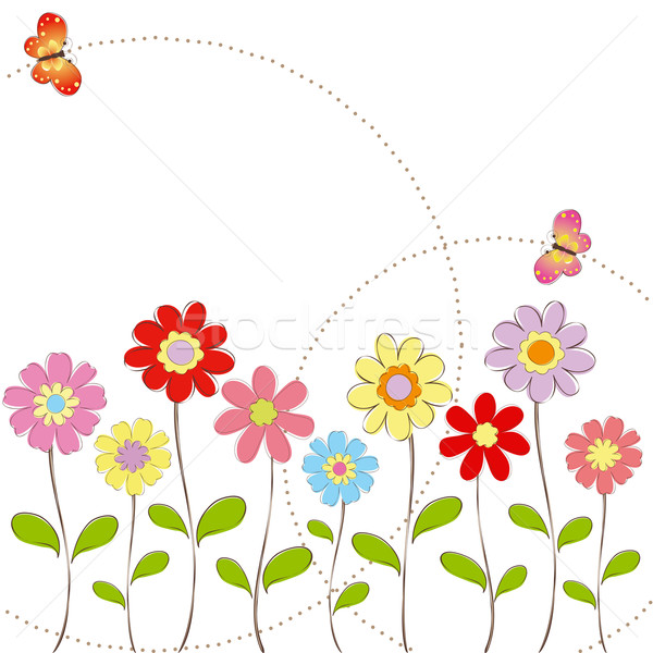 [[stock_photo]]: Printemps · coloré · fleurs · papillon · carte · de · vœux · printemps