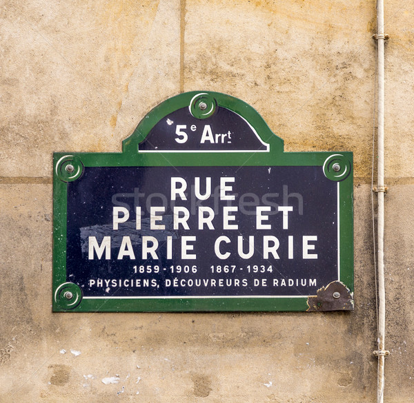 Rue Pierre et Marie Curie - old street sign in Paris Stock photo © meinzahn