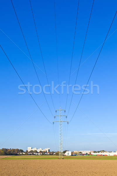 Elektrik kule alan mavi gökyüzü gökyüzü çim Stok fotoğraf © meinzahn