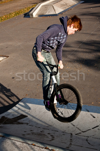 young boy with dirtbike in halfpipe Stock photo © meinzahn