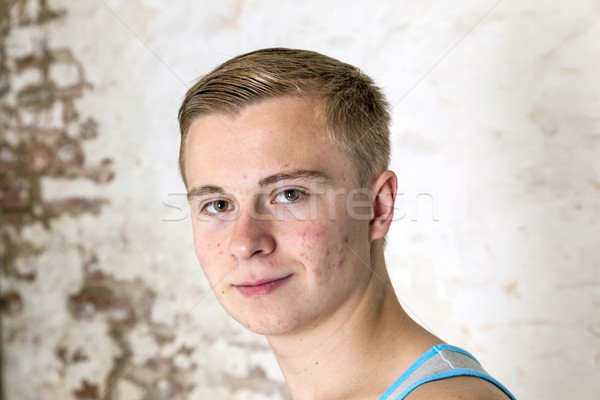 Portret positief puber jongen puberteit gezicht Stockfoto © meinzahn