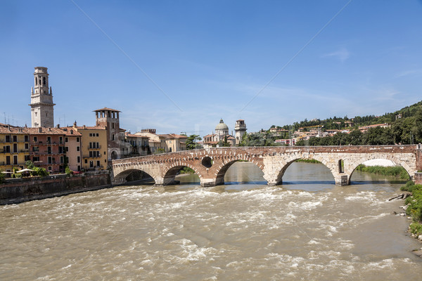Stock photo: Beautiful view of old houses and river in Verona