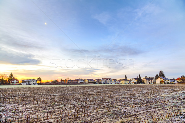 Zonsopgang voorstad München huizen horizon natuur Stockfoto © meinzahn