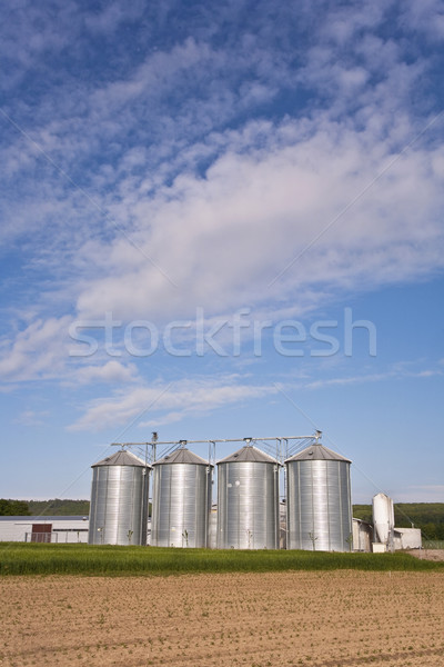 silver shining silo with acre in landscape Stock photo © meinzahn