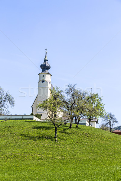 church Sankt Andreas with beautiful view to the Attersee in Aust Stock photo © meinzahn