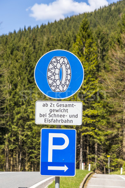 snow chain sign with parking place to change  Stock photo © meinzahn