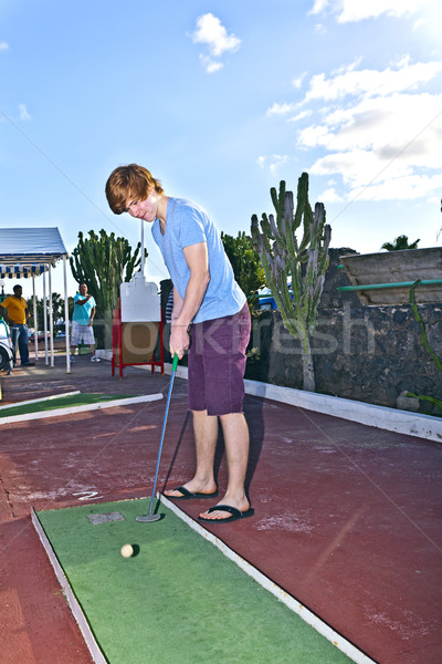 Stockfoto: Jongen · spelen · klein · golfbaan · huis · meisje