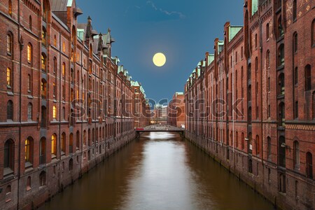 Speicherstadt at night in Hamburg Stock photo © meinzahn