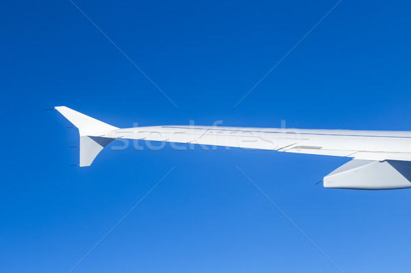 Foto stock: Vista · avión · ventana · cielo · azul