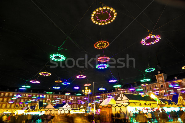 Illuminazione Natale mercato cielo notte buio Foto d'archivio © meinzahn