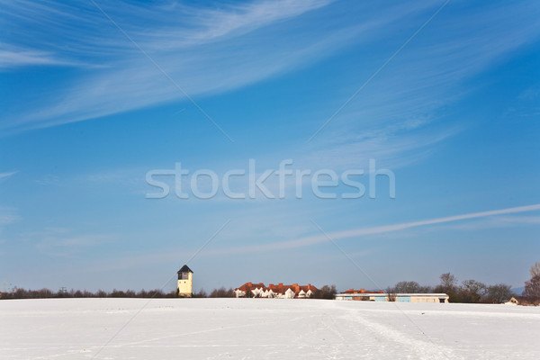 landscape with water tower and housing area in snow  Stock photo © meinzahn