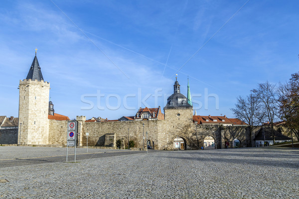 Muehlhausen, inner woman gate at historic town wall with raven t Stock photo © meinzahn