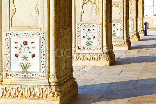 Detail, inlaid flowers on marble column, Hall of Private Audienc Stock photo © meinzahn