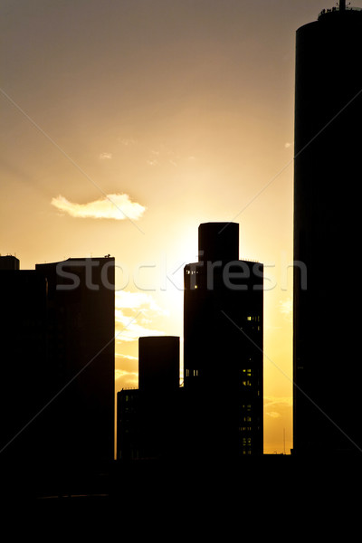 Ver Frankfurt silhuetas céu pôr do sol arranha-céu Foto stock © meinzahn