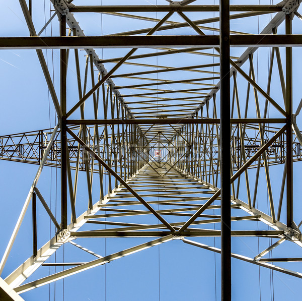 Foto d'archivio: Alta · tensione · elettrica · cielo · blu · nube · rete · industria