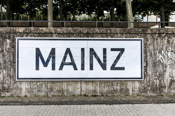 Stock photo: sign Mainz at the promenade of river Rhine