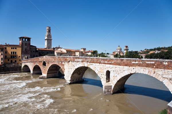 the old roman bridge in Verona  spans the river Etsch Stock photo © meinzahn