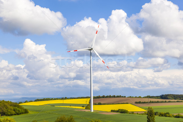 Szélturbina elektromosság kék ég fű zöld ipar Stock fotó © meinzahn