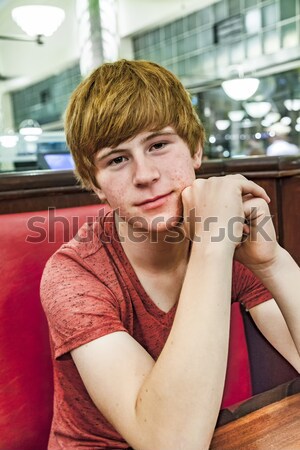 улыбаясь мальчика ночь обеда ждет эмоций Сток-фото © meinzahn