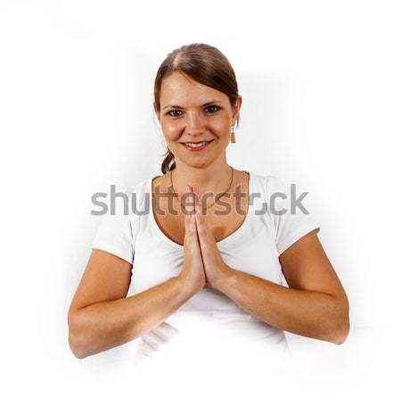 portrait of a beautiful young woman with white background Stock photo © meinzahn
