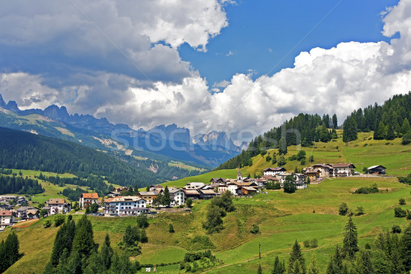 Stock photo: view over the meadows and agriculture in the dolomite alpes, nea