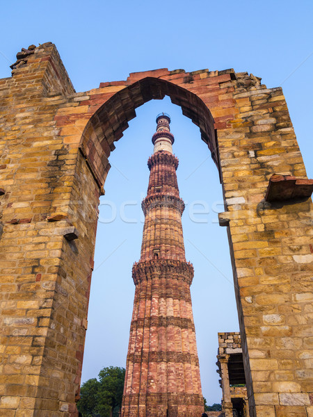 Qutub Minar Tower or Qutb Minar, the tallest brick minaret in th Stock photo © meinzahn