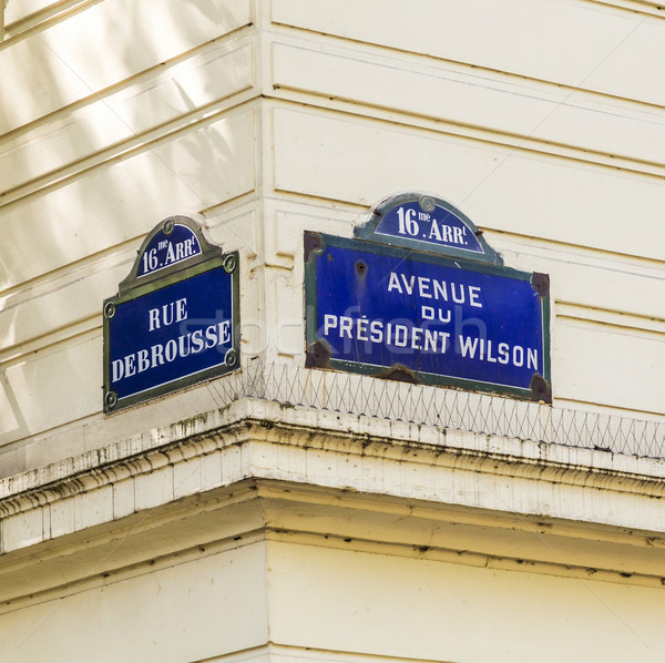 Paris Präsident alten Straßenschild Gebäude Stadt Stock foto © meinzahn