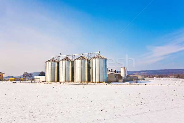 landscape with silo and snow white acre with blue sky Stock photo © meinzahn