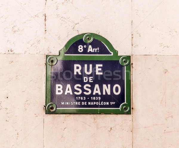 Rue de Bassano - old street sign in Paris Stock photo © meinzahn