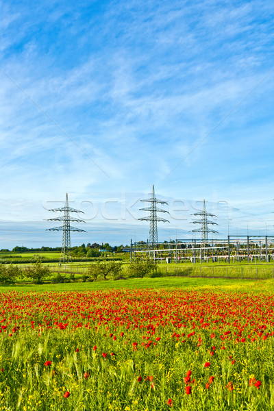 Stockfoto: Energiecentrale · distributie · station · mooie · landschap · hemel
