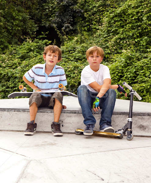 boys are sitting at a box in the skate park  Stock photo © meinzahn
