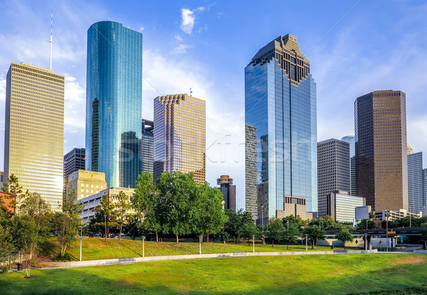 Ufuk çizgisi Houston gün batımı parlak ofis şehir Stok fotoğraf © meinzahn