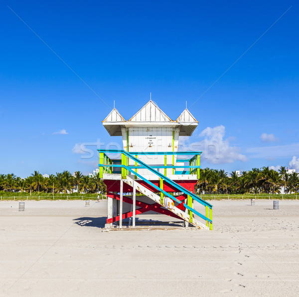 Lifeguard cabin on empty beach, Miami Beach, Florida, USA, safet Stock photo © meinzahn