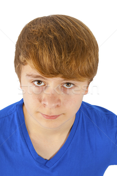 cozy cute smiling boy isolated on white Stock photo © meinzahn