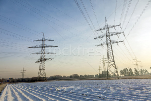 electrical tower in rural landscape with fields in foil Stock photo © meinzahn