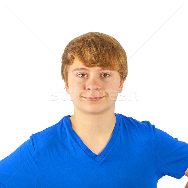 Gezellig cute glimlachend jongen shirt geïsoleerd Stockfoto © meinzahn