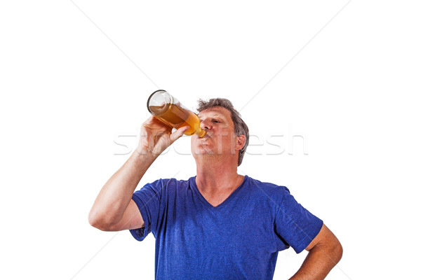 Iszik férfi ki üveg arc sör Stock fotó © meinzahn